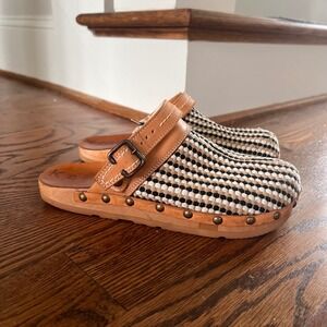 Kalso Earth Shoe Shanti Woven Slingback Clogs Black Multi Studded Wood Sole 8